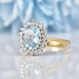 Ellibelle Jewellery Vintage 1987 Aquamarine & Diamond Gold Halo Ring