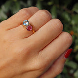 Ellibelle Jewellery Vintage 1987 Aquamarine & Ruby Toi et Moi Engagement Ring