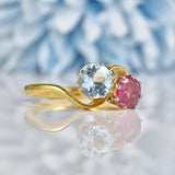 Ellibelle Jewellery Vintage 1987 Aquamarine & Ruby Toi et Moi Engagement Ring