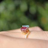 Ellibelle Jewellery Vintage 1987 Aquamarine & Ruby Toi et Moi Engagement Ring