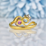 Vintage 1987 Aquamarine & Ruby Toi et Moi Engagement Ring