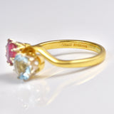 Ellibelle Jewellery Vintage 1987 Aquamarine & Ruby Toi et Moi Engagement Ring