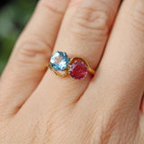 Ellibelle Jewellery Vintage 1987 Aquamarine & Ruby Toi et Moi Engagement Ring