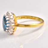 Ellibelle Jewellery Vintage 1987 London Blue Topaz & Diamond 18ct Gold Cluster Ring