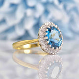 Ellibelle Jewellery Vintage 1987 London Blue Topaz & Diamond 18ct Gold Cluster Ring