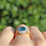 Ellibelle Jewellery Vintage 1987 London Blue Topaz & Diamond 18ct Gold Cluster Ring