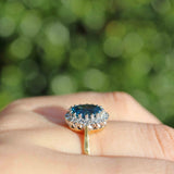 Ellibelle Jewellery Vintage 1987 London Blue Topaz & Diamond 18ct Gold Cluster Ring