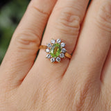 Ellibelle Jewellery Vintage 1987 Peridot & Diamond 18ct Gold Cluster Ring