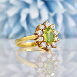 Ellibelle Jewellery Vintage 1987 Peridot & Diamond 18ct Gold Cluster Ring
