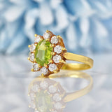 Ellibelle Jewellery Vintage 1987 Peridot & Diamond 18ct Gold Cluster Ring