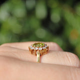 Ellibelle Jewellery Vintage 1987 Peridot & Diamond 18ct Gold Cluster Ring