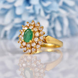 Ellibelle Jewellery Vintage 1988 Emerald & Diamond 18ct Gold Cluster Ring