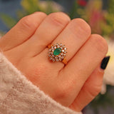 Ellibelle Jewellery Vintage 1988 Emerald & Diamond 18ct Gold Cluster Ring