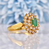 Ellibelle Jewellery Vintage 1988 Emerald & Diamond 18ct Gold Cluster Ring