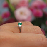 Ellibelle Jewellery Vintage 1988 Emerald & Diamond Three Stone Ring
