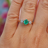 Ellibelle Jewellery Vintage 1988 Emerald & Diamond Three Stone Ring