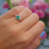 Ellibelle Jewellery Vintage 1988 Emerald & Diamond Three Stone Ring