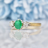 Ellibelle Jewellery Vintage 1988 Emerald & Diamond Three Stone Ring