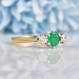 Ellibelle Jewellery Vintage 1988 Emerald & Diamond Three Stone Ring