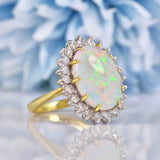 Ellibelle Jewellery Vintage 1988 Natural Opal & Diamond Cluster Ring