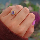 Ellibelle Jewellery Vintage 1988 Purple Sapphire & Diamond Cluster Ring
