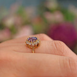 Ellibelle Jewellery Vintage 1988 Purple Sapphire & Diamond Cluster Ring