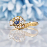 Ellibelle Jewellery Vintage 1988 Sapphire & Diamond Three Stone Bypass Ring