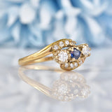 Ellibelle Jewellery Vintage 1988 Sapphire & Diamond Three Stone Bypass Ring