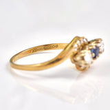 Ellibelle Jewellery Vintage 1988 Sapphire & Diamond Three Stone Bypass Ring