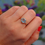 Ellibelle Jewellery Vintage 1989 Aquamarine & Diamond 18ct Gold Ring