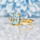 Ellibelle Jewellery Vintage 1989 Aquamarine & Diamond 18ct Gold Ring