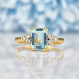 Ellibelle Jewellery Vintage 1989 Aquamarine & Diamond 18ct Gold Ring