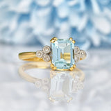 Ellibelle Jewellery Vintage 1989 Aquamarine & Diamond 18ct Gold Ring