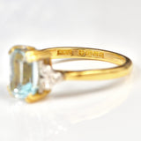 Ellibelle Jewellery Vintage 1989 Aquamarine & Diamond 18ct Gold Ring