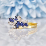 Ellibelle Jewellery Vintage 1989 Blue Sapphire & Diamond Marquise Cluster Ring