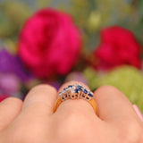 Ellibelle Jewellery Vintage 1989 Blue Sapphire & Diamond Marquise Cluster Ring