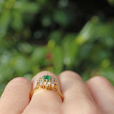 Ellibelle Jewellery Vintage 1989 Emerald & Diamond 18ct Gold Cluster Ring