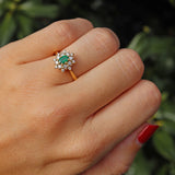 Ellibelle Jewellery Vintage 1989 Emerald & Diamond 18ct Gold Cluster Ring