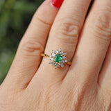 Ellibelle Jewellery Vintage 1989 Emerald & Diamond 18ct Gold Cluster Ring