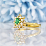Ellibelle Jewellery Vintage 1989 Emerald & Diamond 18ct Gold Cluster Ring