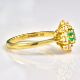 Ellibelle Jewellery Vintage 1989 Emerald & Diamond 18ct Gold Cluster Ring