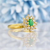Ellibelle Jewellery Vintage 1989 Emerald & Diamond 18ct Gold Cluster Ring