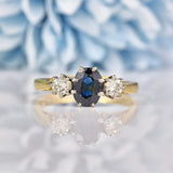 Ellibelle Jewellery Vintage 1989 Sapphire & Diamond Three Stone Engagement Ring