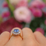 Ellibelle Jewellery Vintage 1990 Ceylon Sapphire & Diamond 18ct Gold Cluster Ring