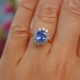 Ellibelle Jewellery Vintage 1990 Ceylon Sapphire & Diamond 18ct Gold Cluster Ring