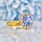 Ellibelle Jewellery Vintage 1990 Ceylon Sapphire & Diamond 18ct Gold Cluster Ring