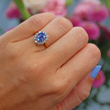 Ellibelle Jewellery Vintage 1990 Ceylon Sapphire & Diamond 18ct Gold Cluster Ring