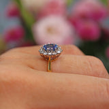 Ellibelle Jewellery Vintage 1990 Ceylon Sapphire & Diamond 18ct Gold Cluster Ring