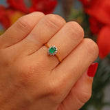Ellibelle Jewellery Vintage 1990 Natural Emerald & Diamond Cluster Ring