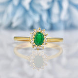 Ellibelle Jewellery Vintage 1990 Natural Emerald & Diamond Cluster Ring